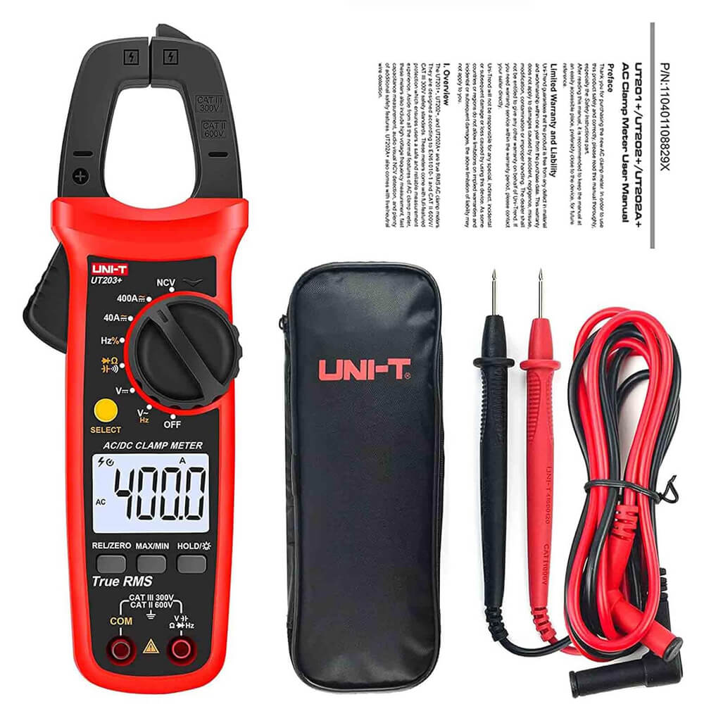 UNI-T UT203+ Digital Hand Clamp Multimeter – AC/DC Volt, Amp, Ohm Tester With CE Certification